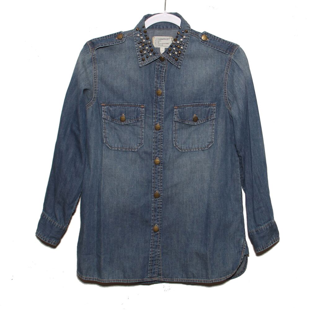 NEW Current/Elliott The Perfect Shirt with Studs Size 1 (Small) Blue Chambray